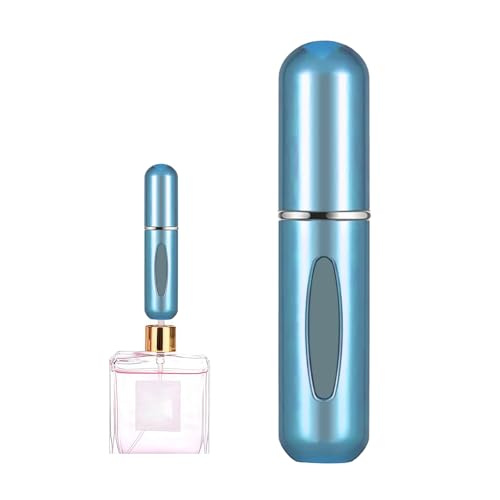 Image of Portable Mini Perfume Atomizer Bottle, 5ml /0.17oz Refillable Spray, Scent Pump Case, Travel Atomizer (Glossy Lighte Blue)
