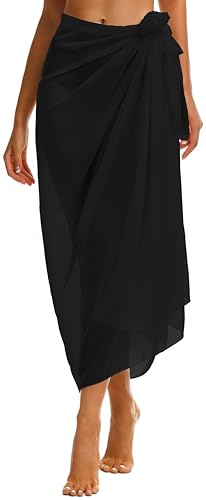 Gosunny Sarong Tuch Damen Sommer Chiffon Strandtuch Lange Strandkleid Leicht Pareos Bikini Cover Up(Schwarz)