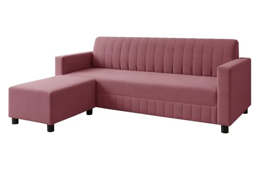 Image of Deco Studio 3 Seater Wooden Sofa with Ottoman | Modern Sofa Set for Living Room | Stylish Home Furniture Sofa with Comfortable Seating-Rose Pink