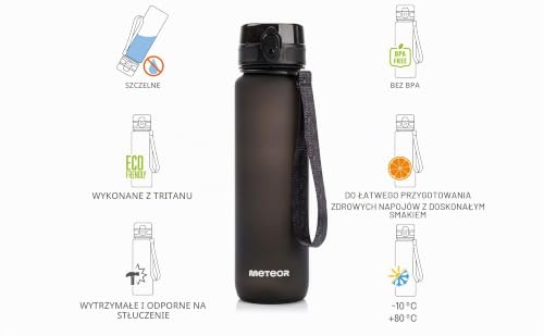 Butelka sportowa na wodę Meteor BPA Free Tritan – szczelny bidon z blokadą, sitkiem i miarką, antypoślizgowa, 500–1500 ml
