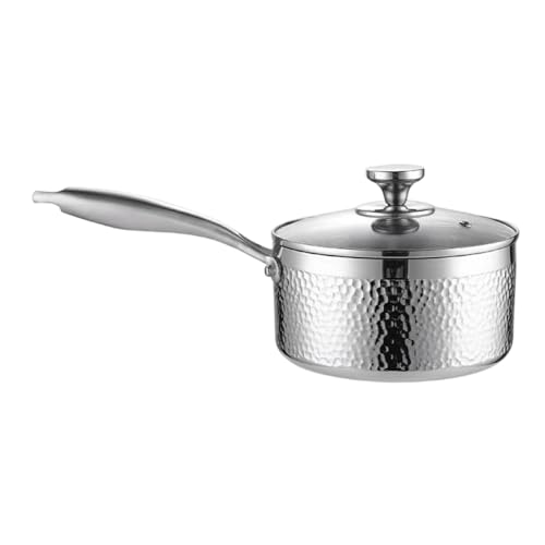 Cacerola de Acero Inoxidable con Tapa | Sartén De Cocina En Acero Inoxidable Con Mango 16 Cm,Cazo Pequeño Con Tapa Incluida | para Exterior, Jardín, Camping, Picnic, Restaurante, Cocina y Hogar
