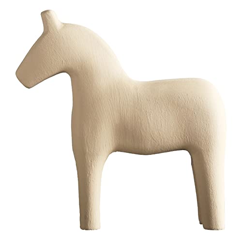 Tissting Cheval en Bois Pinède Peint à la Main Statue Décorative 16.5x18cm Beige - Sculpture de Cheval en Bois pour Décoration Intérieure Idéal pour...