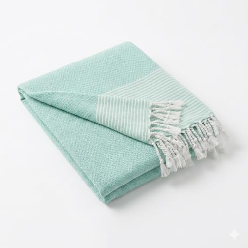 Essentiellement Serviette Fouta en Nid d'abeille, 100% Coton, Couleur Aqua, 1 Mètre / 2 Mètres, Légère, Séchage Rapide, pour Plage ou Douche, Nappe,...