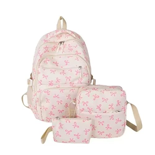 3pcs Set Aesthetic Bookbag with Bows Nylon Cute Backpacks Set with Pouch Bow Backpack Set for Girl(#04)