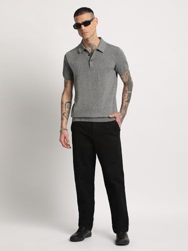 Image of Men Blue Solid Regular Fit Polo Collar T-Shirt