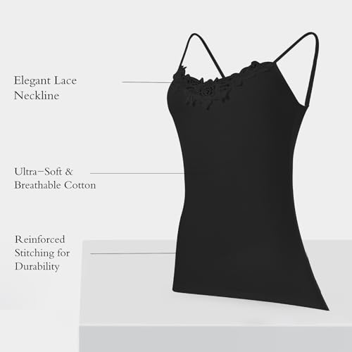 Image of Womens Tank Top Camisoles with Premium Cotton Italian Design - Trimmed with Flower Lace on Neckline