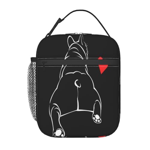 ポータブル断熱ランチバッグ。防水性と漏れ防止性を備え、スタイリッシュで丈夫。仕事、学校、アウトドア活動に最適です。男性にも女性にも適しています。(ブラックの愛らしい犬種、かわいいペット動物、ブルドッグ、フレンチホワイト、大人用ボクサーキャップ)