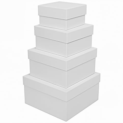 White Gift Boxes for Presents 4 Pack Nesting Gift Boxes with Lids，3.7“-6.4“ Assorted Sizes Square Stackable Boxes for Birthday Wedding Christmas Party Gift Wrapping