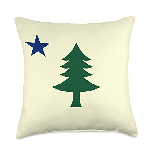 1901 Old First Flag of Maine Pine Tree and Star Throw Pillow