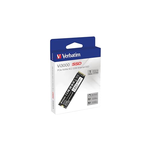 Verbatim Vi3000 NVMe M.2 SSD 1 to, Disque SSD Interne PCIe Gen 3, Jusqu’à 3100 Mo/s en Lecture, Compact et performant pour PC et Ordinateur Portable, Noir