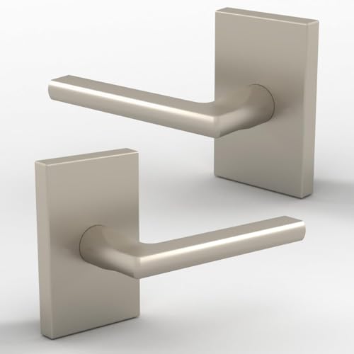 Image of Mega Handles Glamor Dummy Lever, Door Handle Set for Closet or French Doors, Single Side Door Levers, Non-Turning, Fits All Standard Door Sizes, Screws Included - Satin Nickel (2 Pack)