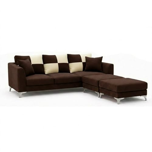 Image of Juliet 4 Seater L Shape Sofa Set with Movable Ottomans | Flexible Layout | Rich Velvet Suede Fabric | Silver Legs | Modern Sofa for Living Room (Dark Brown)