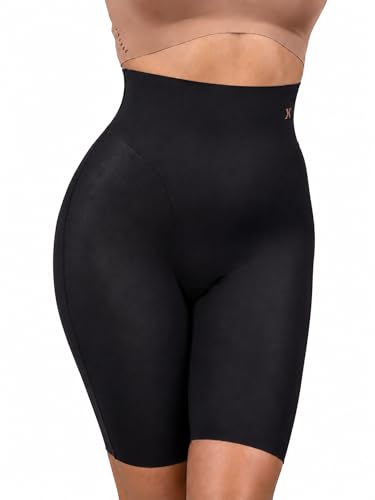 Image of Krvvy High Waist Seamless Mid-Thigh Shapewear Shorts for Women | Tummy Control Shaper for Belly Fat, Anti-Chafing, Invisible Under Dresses