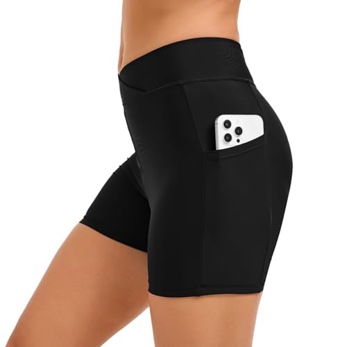 Women's High Waisted Swim Shorts 4" Inseam - Cross Waist Bathing Suit Bottoms with Pockets, Comfortable Swimwear Boy Shorts3