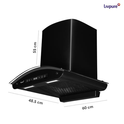 Image of Livpure Invicto 60 cm | Curved Glass | 1400 m /hr Suction | BLDC Motor | Filterless | Touch & Gesture Control | Low Noise | 10 Years Motor + 2 Years Comprehensive Warranty | Black