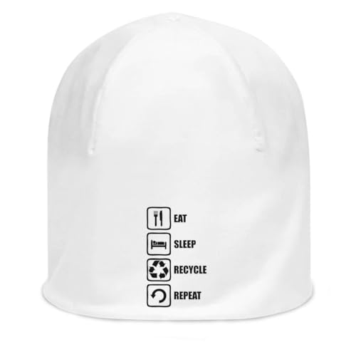 Bonnet unisexe en coton fin extensible blanc Eat Sleep Recycle Repeat