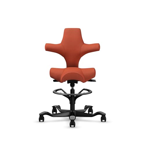 Image of HAG Capisco Sit to Stand Chair-Black Frame-Upholstered Burnt Red-with Foot Ring