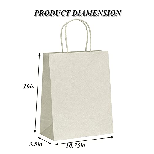 Image of Aakriti Craft Paper Bags, Gift Bags with Handles, Small Craft Shopping Bags in Bulk for Boutiques, Small Business, Retail Stores, Gifts & Merchandise (LARGE-10.75 inch x 3.5 inch x 16 inch, WHITE-100PCS)