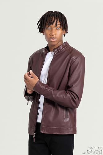 Image of X-Ray Men's Slim Fit Faux-Leather Moto Jacket with Removable Hood