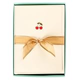 Graphique Cherries Cards, Pack of 10 Cards with Envelopes, All Occasion Greetings, Blank Inside, Gold Foil Embossing, La Petite Press Collection Boxed Set, 3.25' x 4.75'