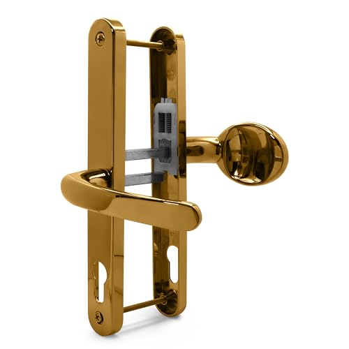 TSS UPVC Door Handles Set - Lever Moveable Pad - 70mm / 92mm PZ (Centres) - 215mm Screw to Screw - Backplate 247mm X 32mm - Replacement UPVC Door Handles - PVC Door Handle (Polished Brass)