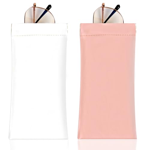 Image of Anikathy 2Pcs Sunglass Eyeglass Glasses Case Soft PU Leather with Cleaning Cloth Portable Glasses Pouch Bag for Men Women