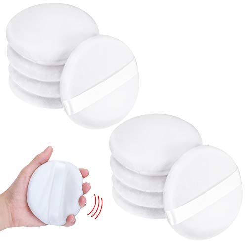 10 Pack Powder Puff Loose Large Fluffy Round Powder Puff with Ribbon 4.13 Inch Soft Sponge Foundation Powder Makeup Tool for Body Face Bath, White