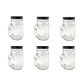 North Mountain Supply 16 Ounce Mason Jar Mugs with Handles β Black Metal Button Lids β Regular Mouth 70-450 Finish β Case of 6