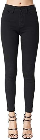 Kan Can Women's Solid Five Pocket High-Rise Skinny Jeans (Black, 26)