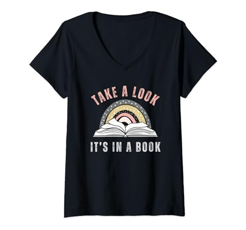 Take A Look It's In A Book Reading Vintage Retro Camiseta Cuello V