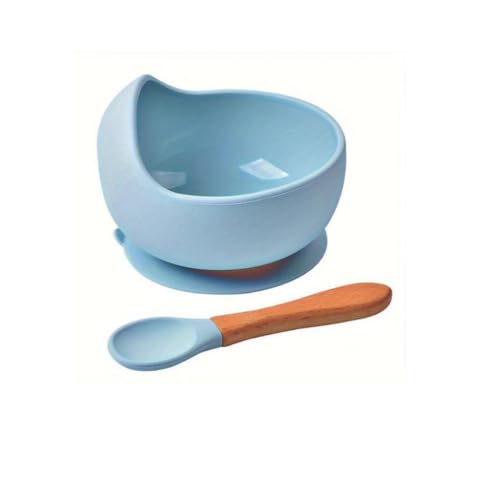 Image of Baby Suction Bowl, Food Grade Silicone Kids Bowl with Suction, Non-Slip Food for Cup Kid, Kids and Infants, Baby Tableware Cup with Spoon, Feeding Plate (Set : 1, Color : Sky Blue)