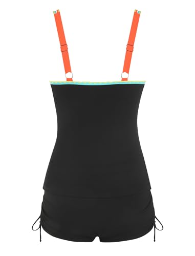 ZAFUL Womens Two Piece Tankini Swimsuit Round Neck V-Wire Modest Tummy Control Slimming Bathing Suits with High Waisted Shorts Black S — view 4