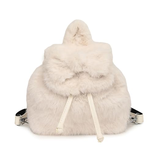 Extolove Cute Fluffy Backpack Kawaii Mini Furry Backpack Purse Y2K Bow Fuzzy Backpacks for Girls Women Plush Daypack (White)