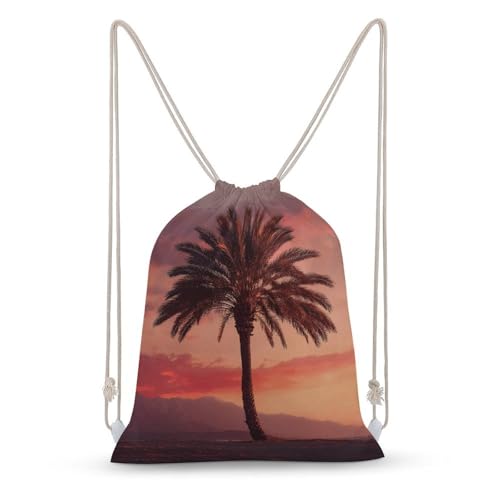 Drawstring Bag Backpack Sunset Palm Tree Sackpack Foldable String Bags Sports Gym Bag for Shopping Yoga