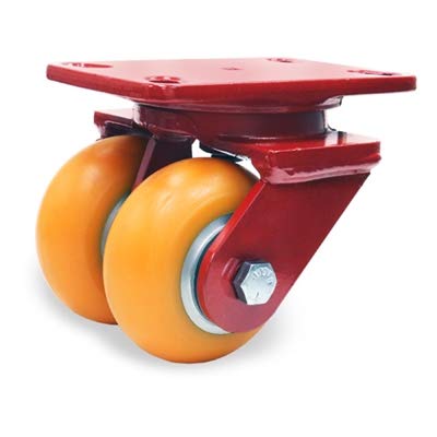 Hamilton Heavy Service Dual-Wheel Swivel Caster Part# S-HS2-42EMB 4" x 2" Ergo-Tec Polyurethane (87A) on Cast Iron Wheels with 1/2" Sealed Precision Ball Bearings - 1,100 lbs Capacity - USA Made