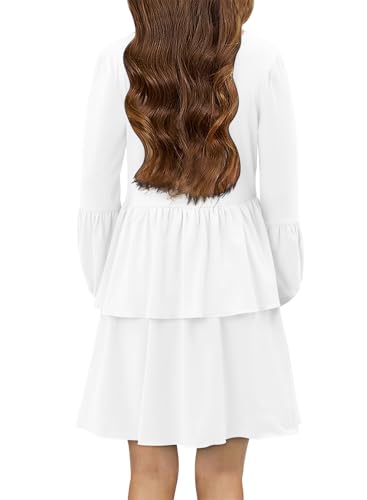 storeofbaby Girls Long Sleeve Dress Casual V Neck Loose Fit Flowy Swing Dresses 4-13 Years4
