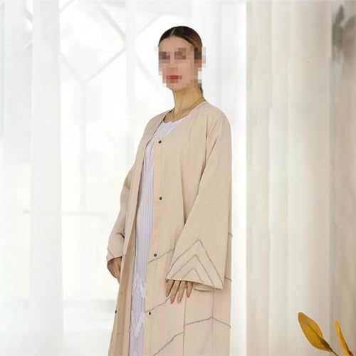 Abaya ouverte Dubaï premium de couleur unie ornée de perles