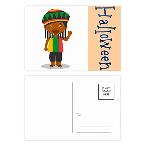 Cartes postales d'Halloween dessin animé Jamaïque Noir - Lot de 20 pour éviter la papeterie banale