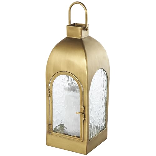 Deco 79 Metal Indoor Outdoor Candle Lantern Arched Lantern Candle Holder with Top Handle, Lantern 6" x 6" x 18", Gold by Deco 79 - Used condition - US$19.67