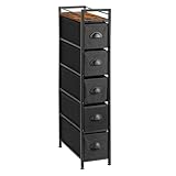 MOOACE Narrow Dresser with 5 Drawers,Slim Storage Chest Organizer,Dresser for Bedroom - Storage Tower with Wood Top and Steel Frame,for Bathroom,Living Room, Hallway - Black