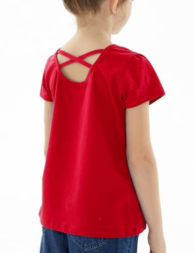Image of Noomelfish Girls Criss Cross Back T-Shirts Short Puff Sleeve Tee Tops (5-12 Years)