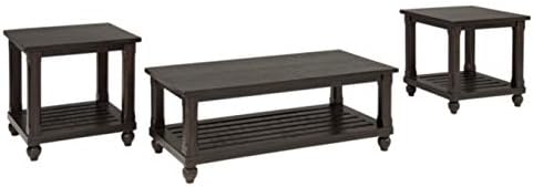 Signature Design by Ashley Mallacar 3-Piece Table Set, Includes 1 Coffee Table and 2 End Tables with Lower Shelf, Black with Distressed Finish