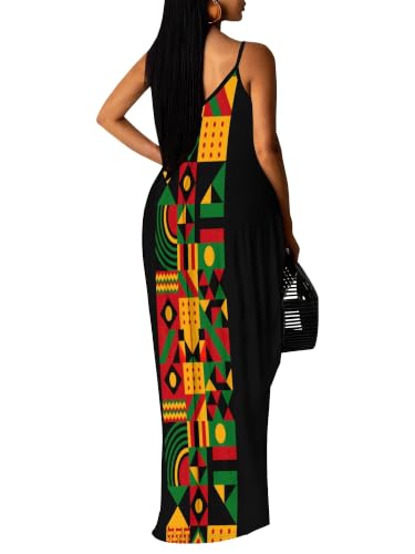 Image of Women's Summer Maxi Dress Spaghetti Strap Floral Boho Beach Long Sundress with Pockets
