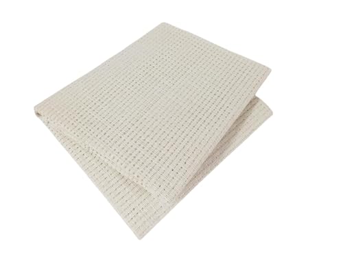 Image of M Fabrics 4 Count Aida Fabric Off White | 5 Meters 36 Inch Width | Cross Stitch Embroidery Cloth Canvas for Needlework Sewing DIY Craft Matty Fabric - 5 Meters