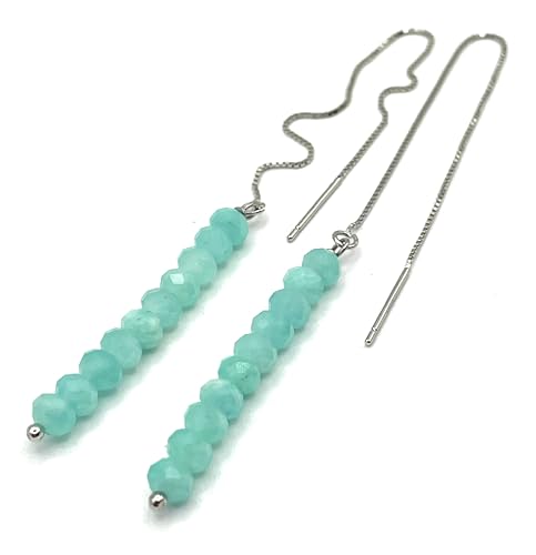 Boucles d'oreilles en argent 925 et amazonite turquoise véritable fabriquées en Italie - 2
