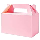 PEIQICHU 24 Pack Candy Treat Boxes Snack Goodie Bags Party Favors Box Party Gift Bags for Birthday, Baby Shower, Weddings Cardboard Candy Containers With Handle, Gable Style, Pink