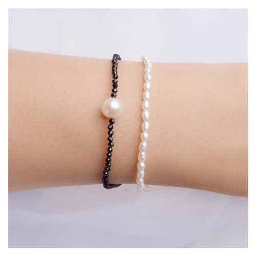 Bracelet perles d'eau douce naturelles femmes obsidienne améthyste 18cm