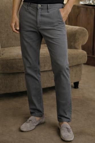 Image of Louis Philippe Men's Slim Fit 5 Pocket Made of Stretch Fabric Solid Casual Trouser
