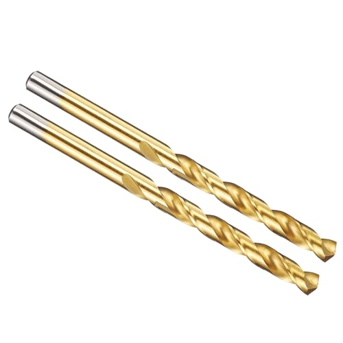 PATIKIL 6.1mm Drill Bit, Jobber Straight Shank M2 High-Speed Steel 135° Titanium Nitride (TiN) Coated for Stainless Steel Hard Metal - 2 Pack