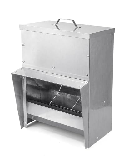 vensovo Galvanized Chicken Feeder - 25Lbs Outdoor Waterproof Metal Chicken Feeder with Lid, Coop Food Dispenser No Waste for Chicken, Haning or Stand Chicken Feeder